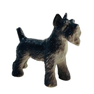 Vintage Schnauzer Dog Figurine Black & White Rubber Toy